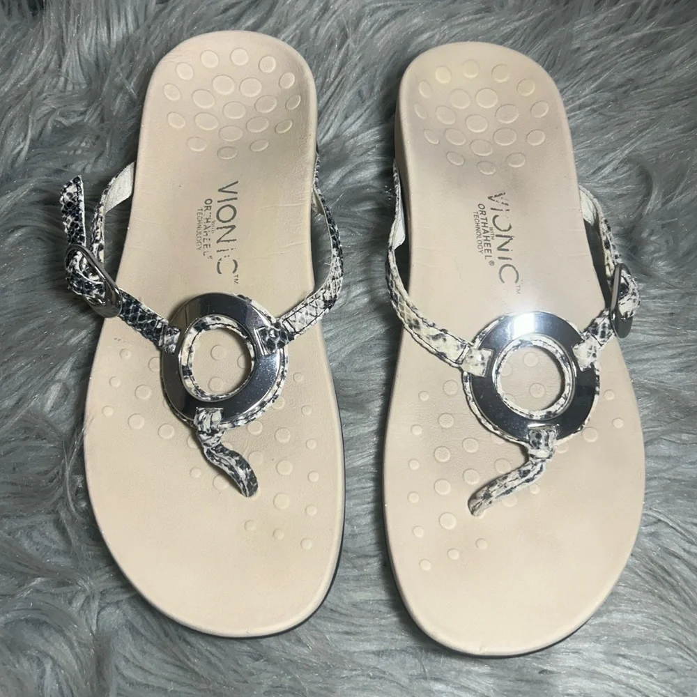 Vionic Rest Karina Snakeskin Print Thong Sandals Supportive Stylish Sandals Sz 9